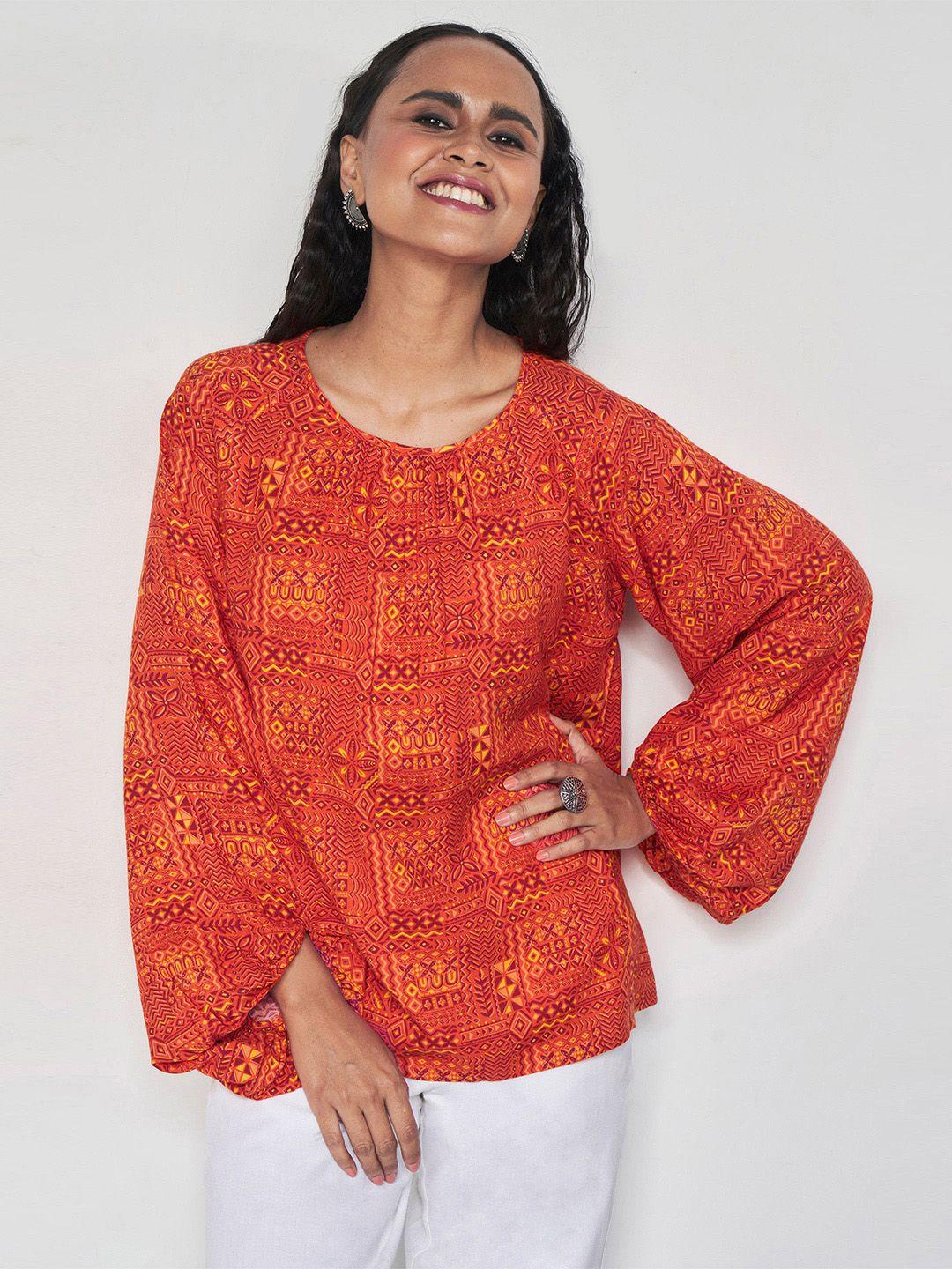 global desi print flared sleeve top