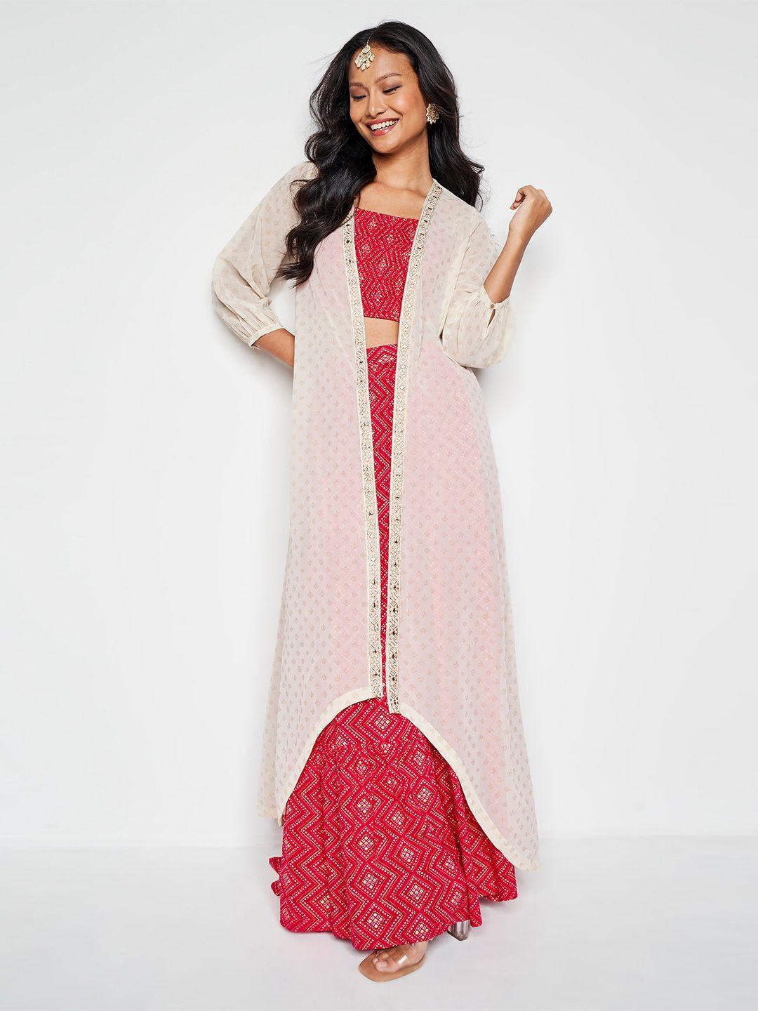 global desi printed longline ethnic open front shrug