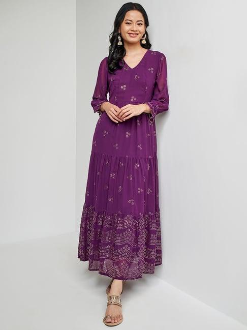 global desi purple embellished gown