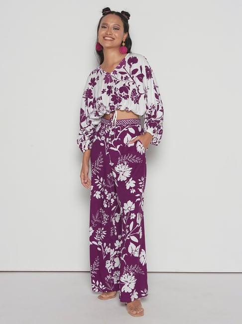 global desi purple floral top & pant set