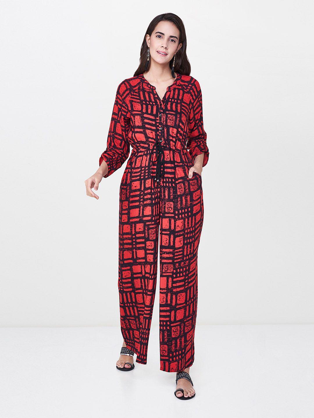 global desi red & black printed basic jumpsuit