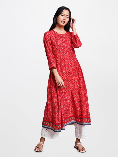global desi red printed dress