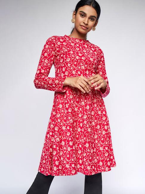 global desi red printed tunic