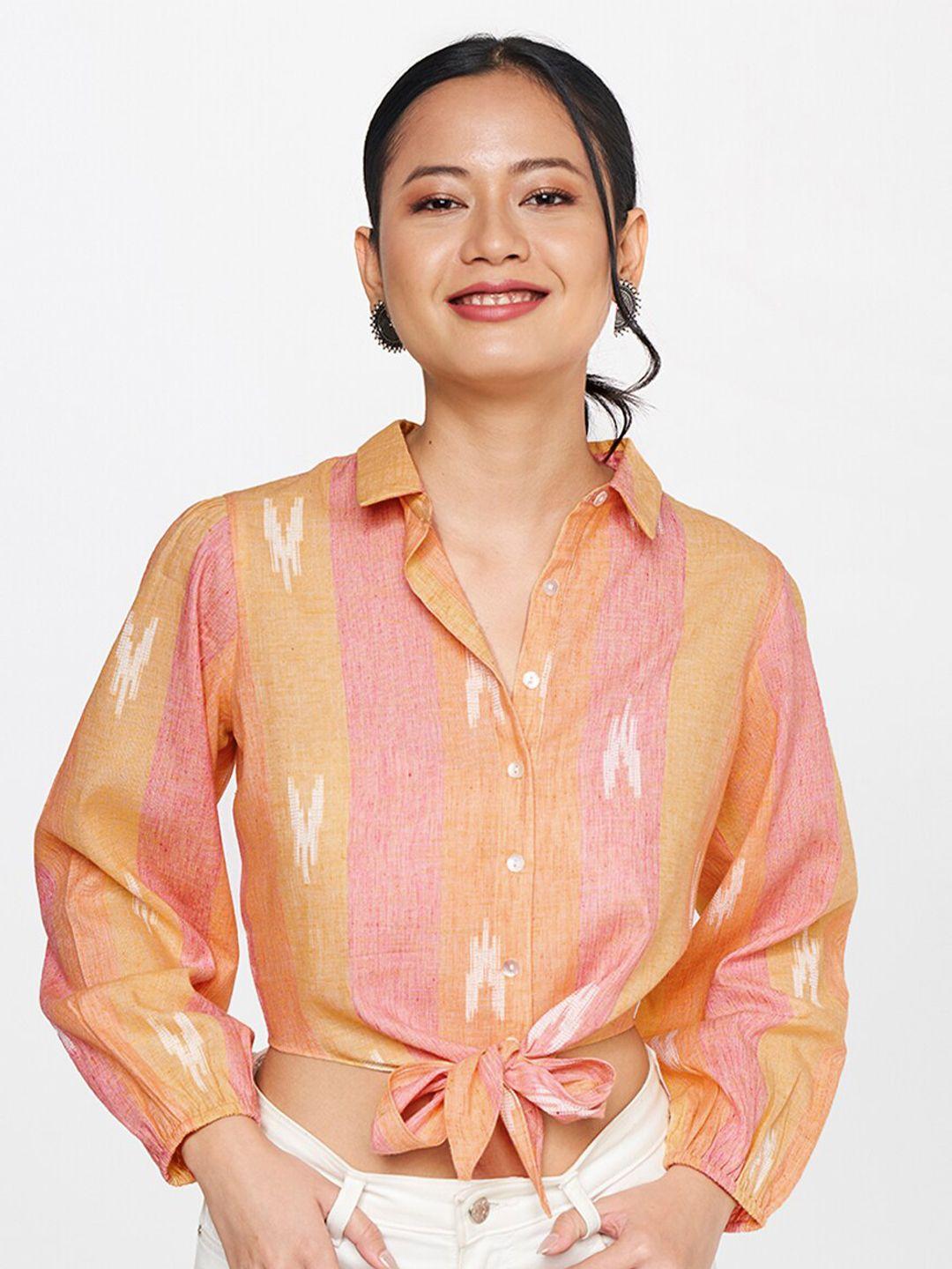 global desi self design tie up pure cotton shirt style top