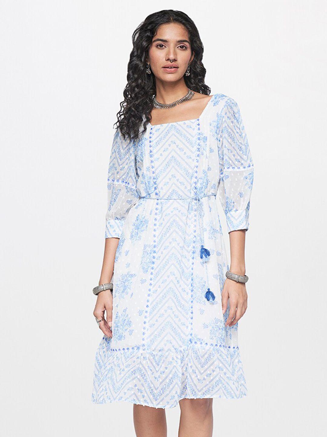 global desi square neck fit and flare dress