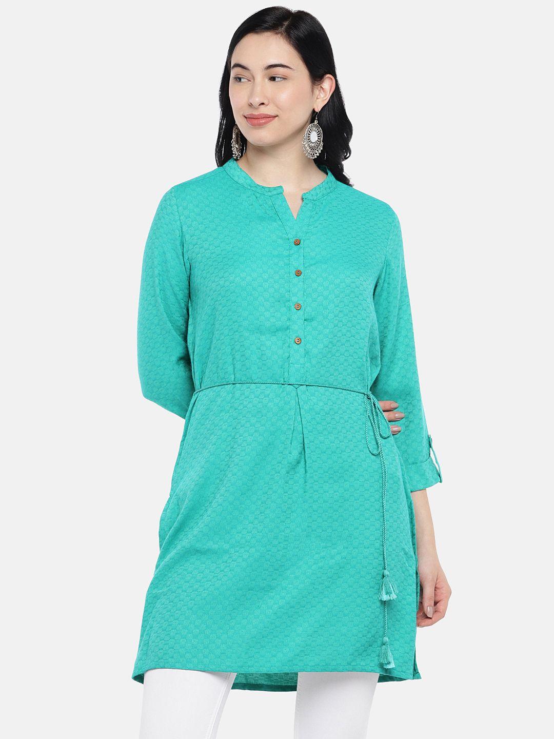 global desi turquoise blue solid tunic