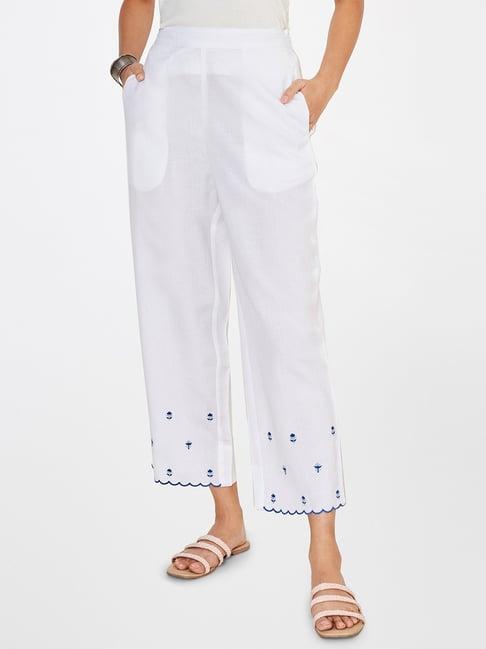 global desi white embroidered pants