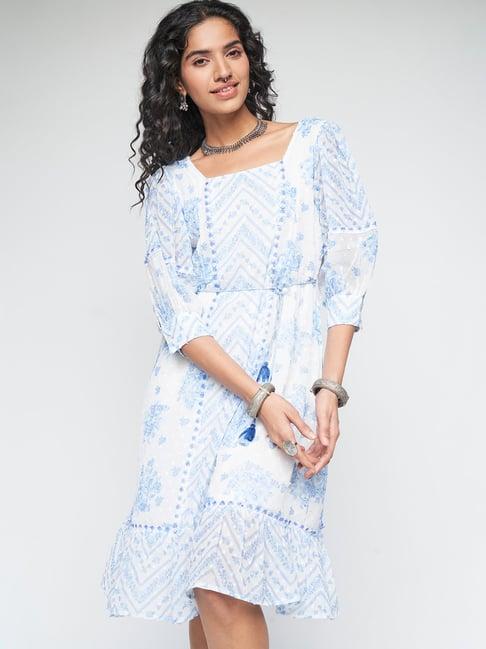 global desi white floral print midi dress