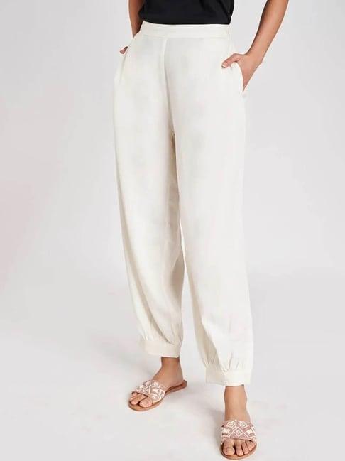 global desi white regular fit pants