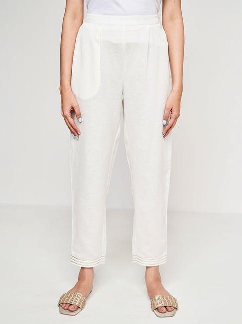 global desi white straight fit mid rise pants