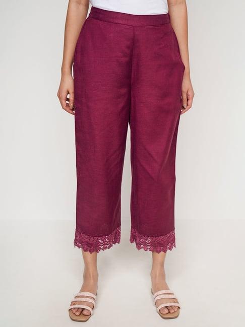 global desi wine curved regular fit pants