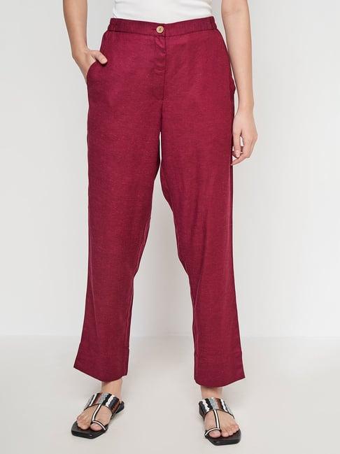 global desi wine curved straight fit pants