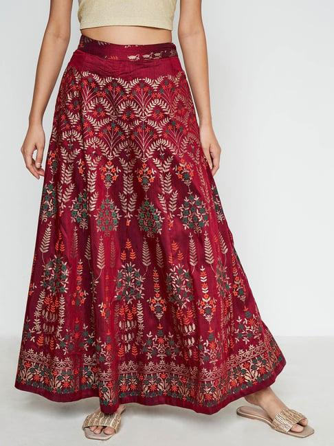 global desi wine ethnic motifs print skirt