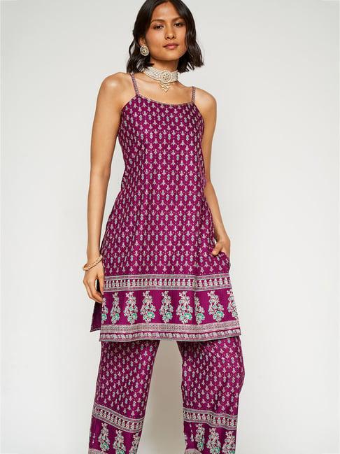 global desi wine printed kurta with pants