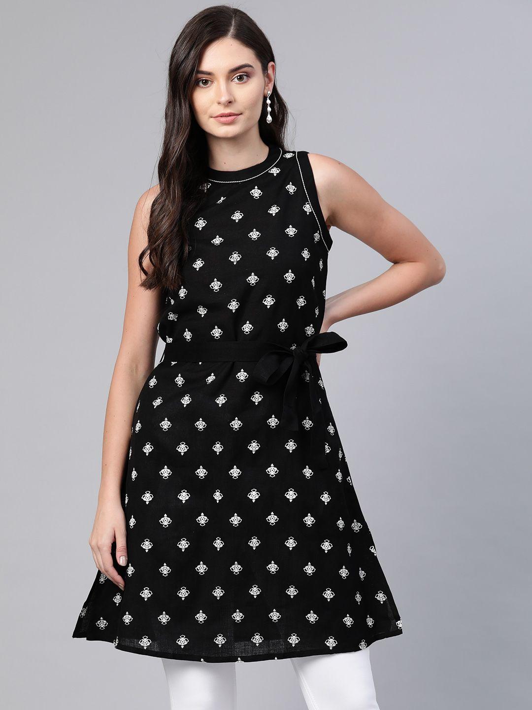 global desi women's black & white printed ecovero tunic