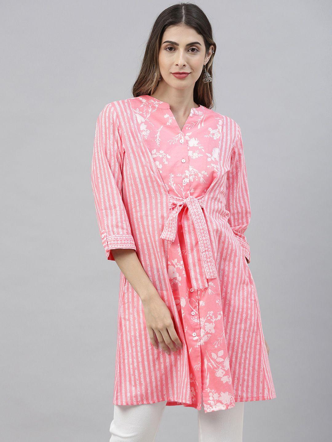 global desi women's pink & white striped tunic