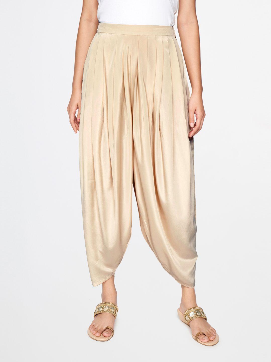 global desi women beige pleated dhoti pants