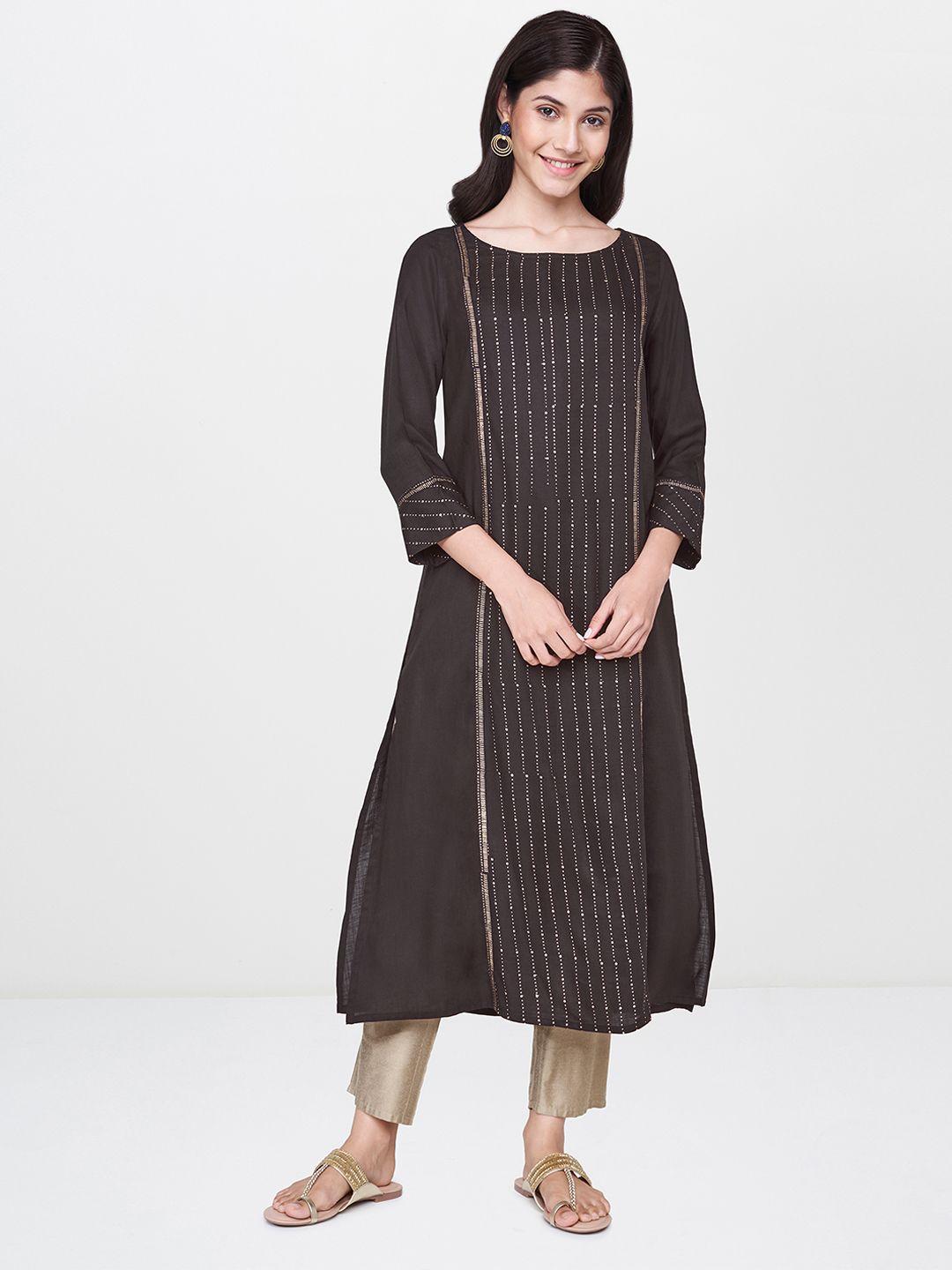 global desi women black printed a-line kurta