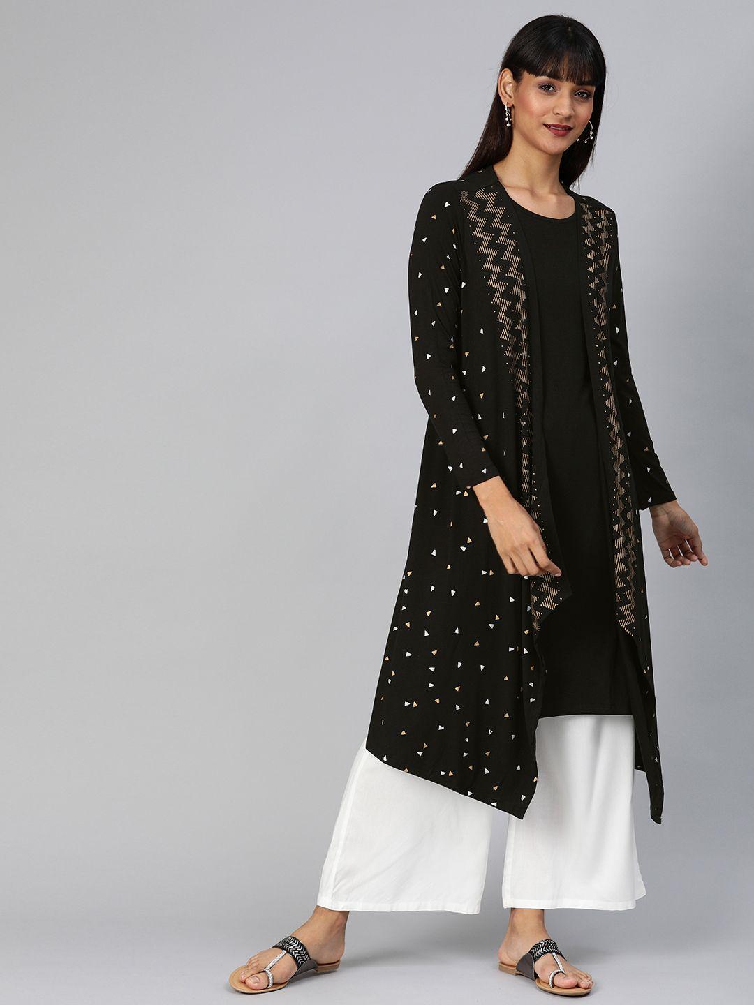 global desi women black printed layered tunic