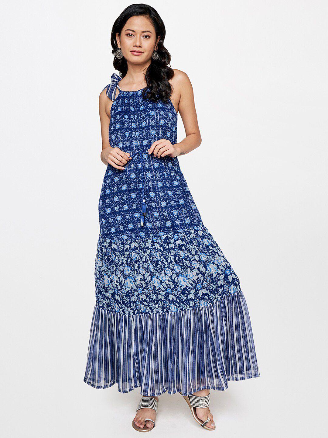 global desi women blue & white floral maxi dress