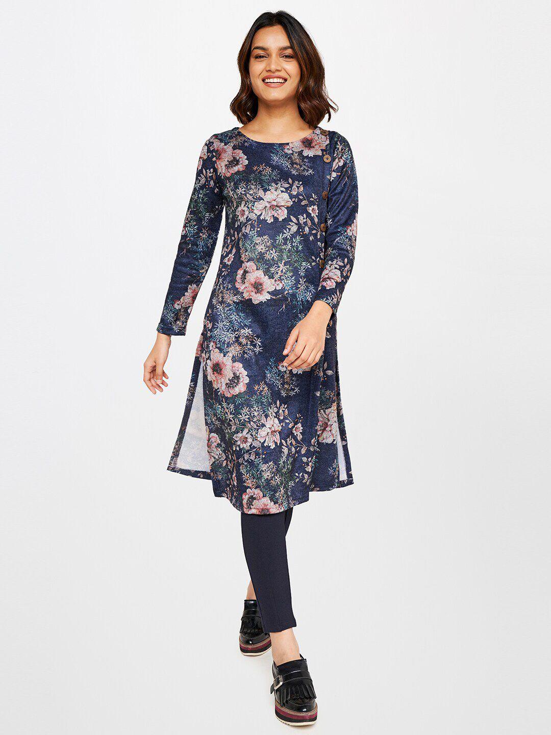 global desi women blue floral printed floral kurta