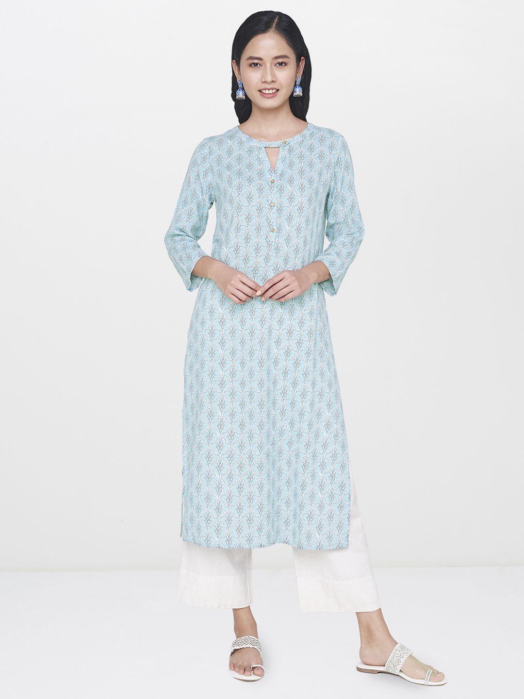 global desi women blue printed straight kurta