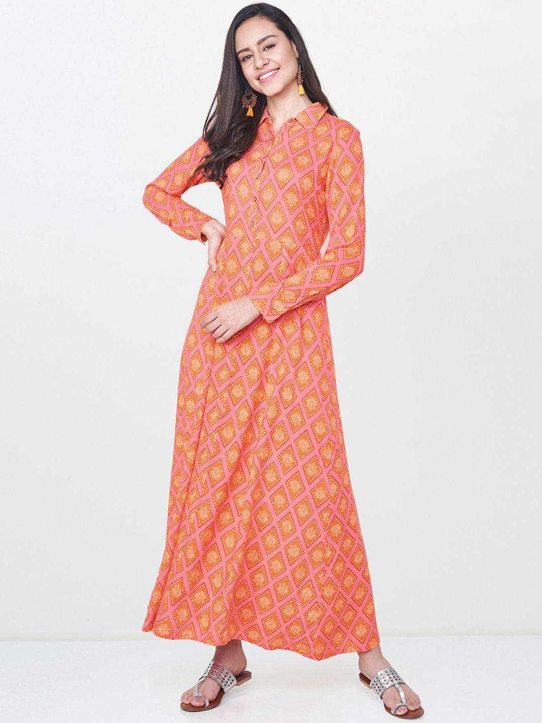 global desi women coral printed maxi dress