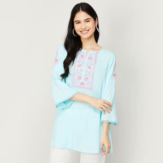 global desi women embroidered key-hole neck tunic