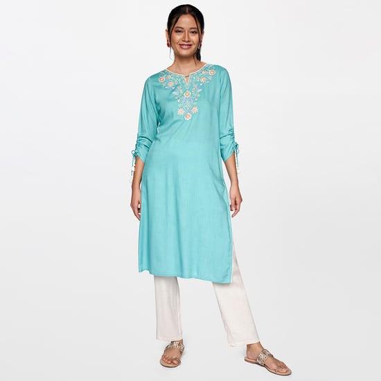 global desi women embroidered straight kurta