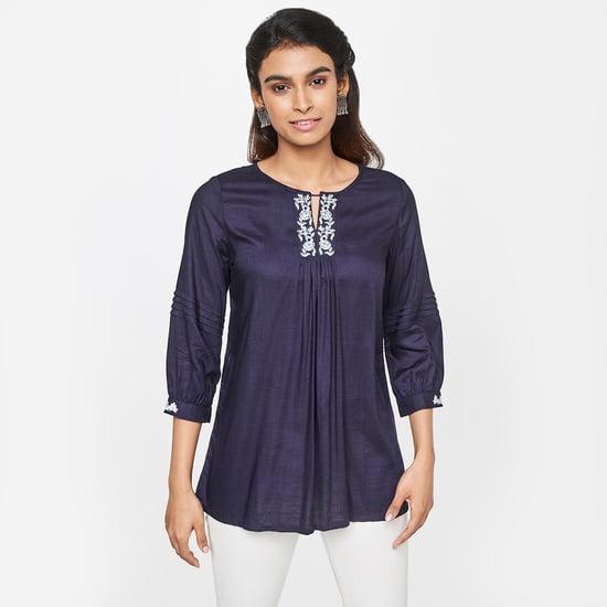 global desi women embroidered three-quarter sleeves tunic