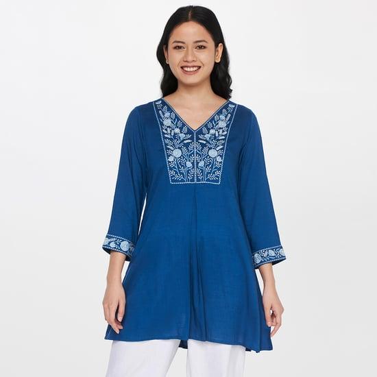 global desi women embroidered v-neck tunic