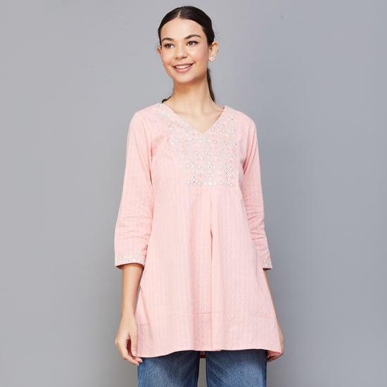 global desi women embroidered v-neck tunic