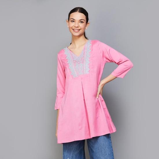 global desi women embroidered v-neck tunic