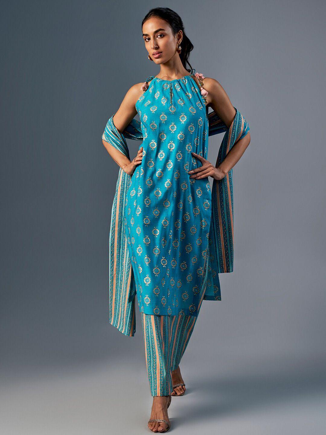 global desi women ethnic motifs printed kurta with palazzos & with dupatta