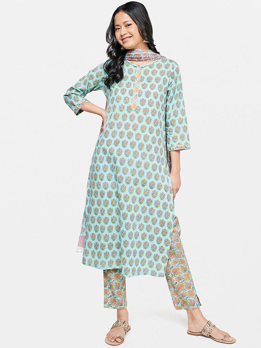 global desi women ethnic motifs printed pure cotton kurta with trousers with dupatta