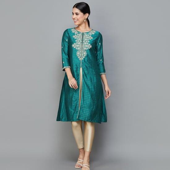 global desi women floral embroidered a-line kurta