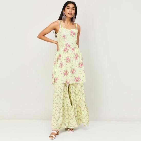 global desi women floral printed a-line kurta with elasticated sharara pants