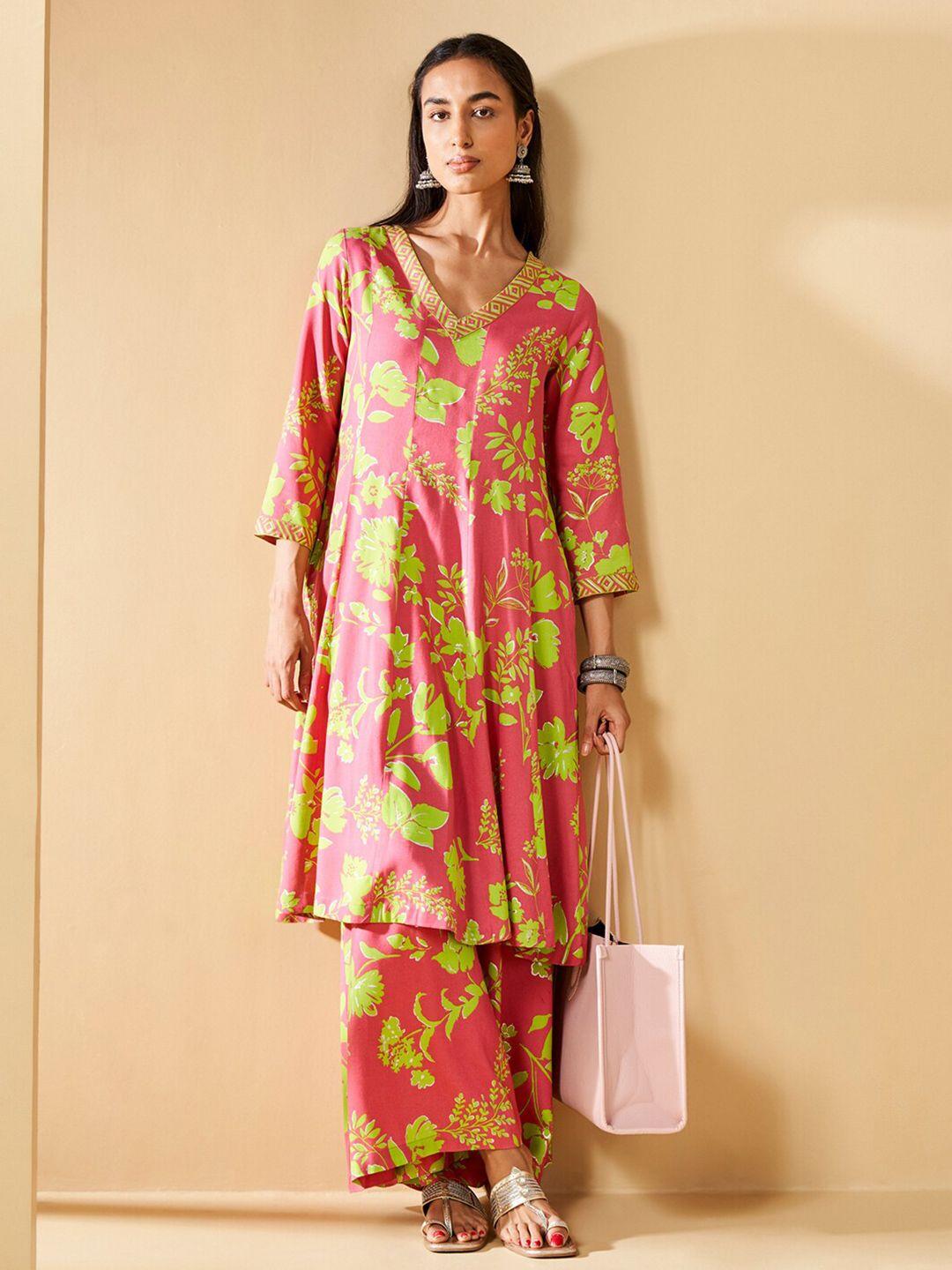 global desi women floral printed regular kurta with palazzos