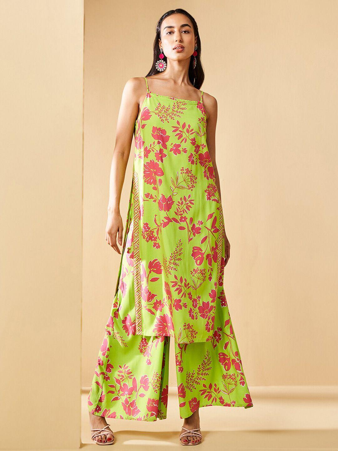 global desi women floral printed regular kurta with palazzos