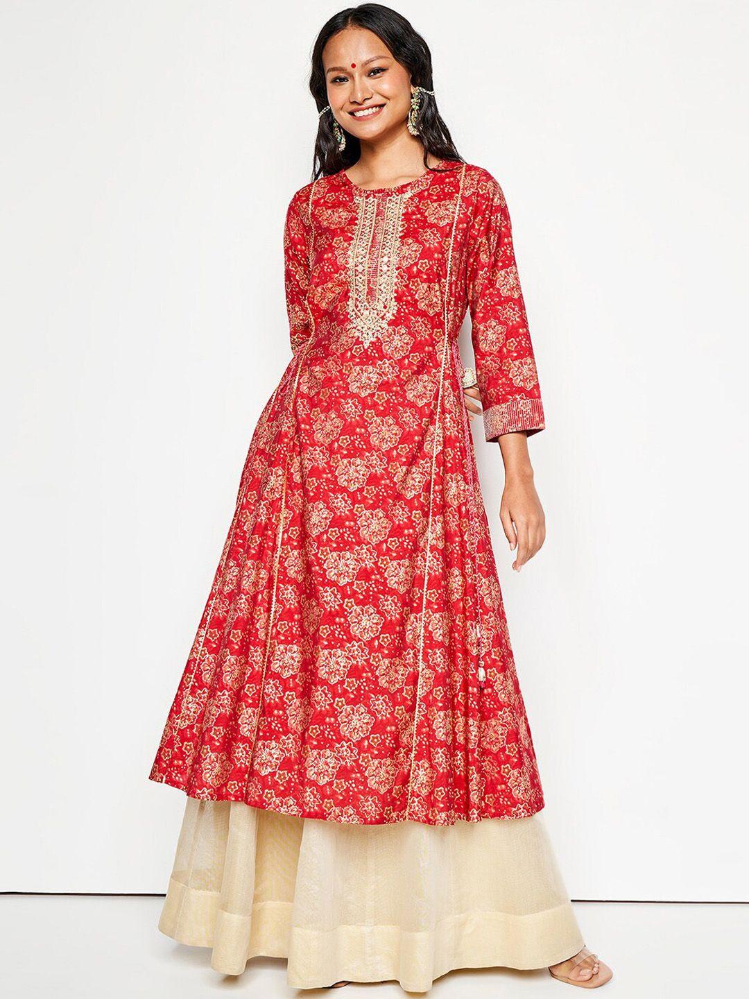 global desi women floral printed thread work anarkali kurta