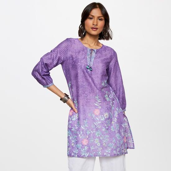 global desi women floral printed tie-up neck tunic