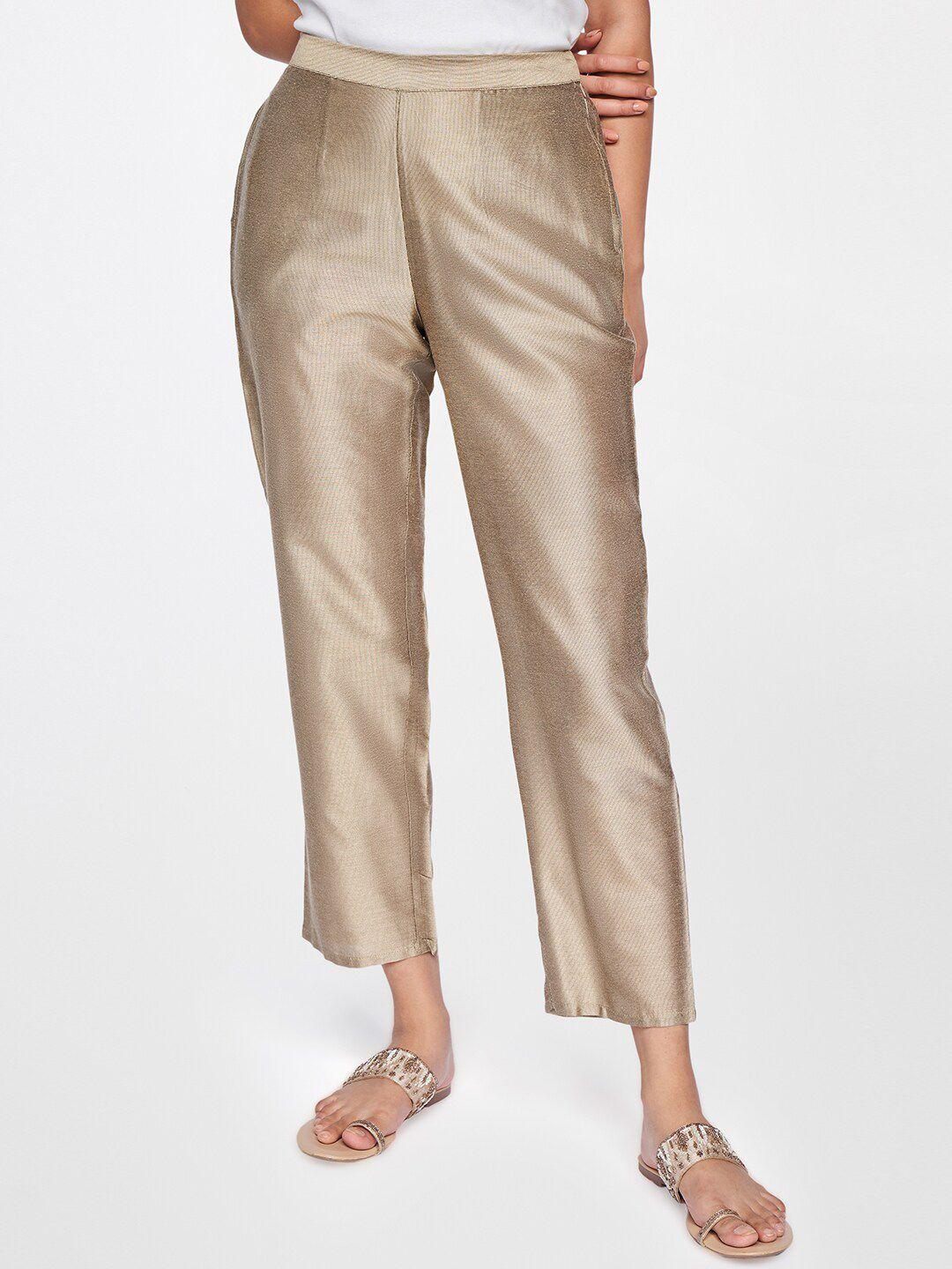 global desi women gold-toned straight fit trousers