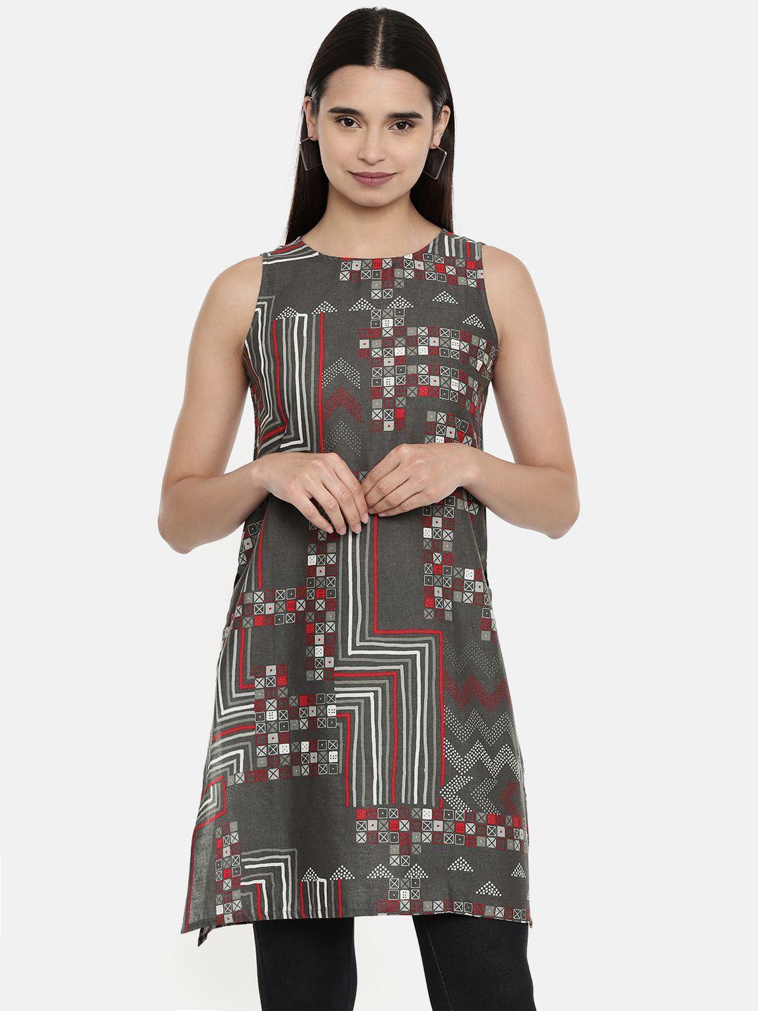 global desi women green & red printed straight kurta