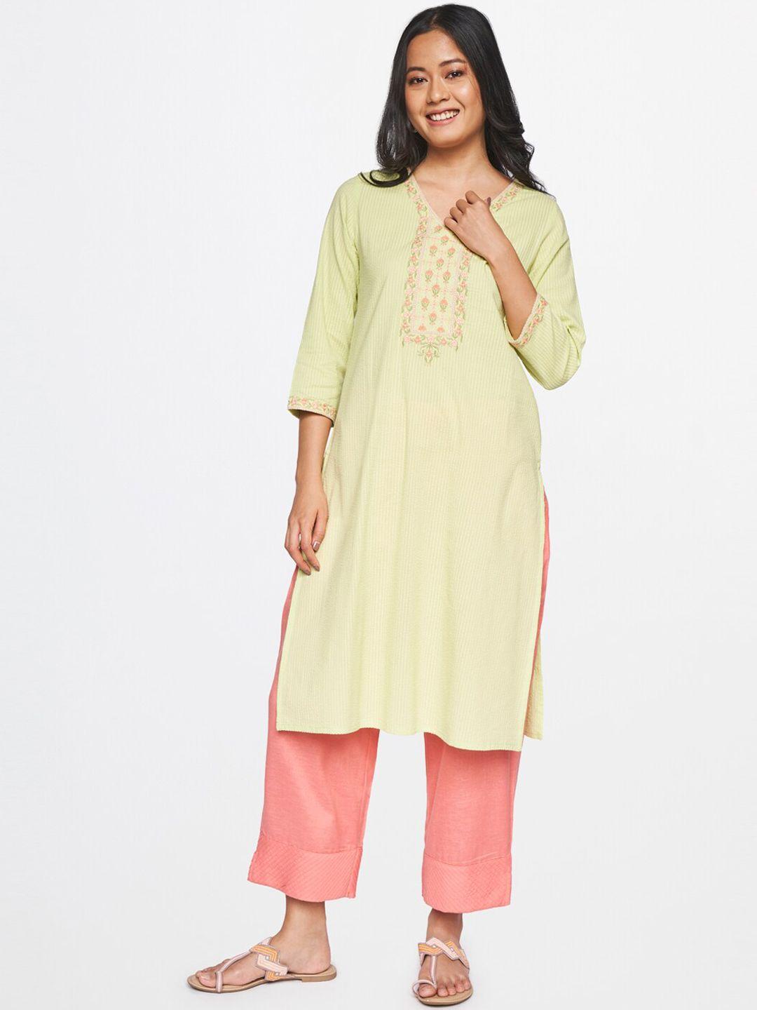 global desi women green embroidered kurta