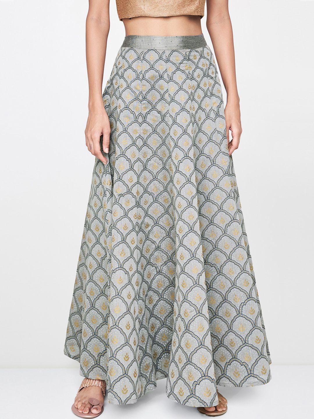 global desi women grey printed ethnic a-line maxi skirt