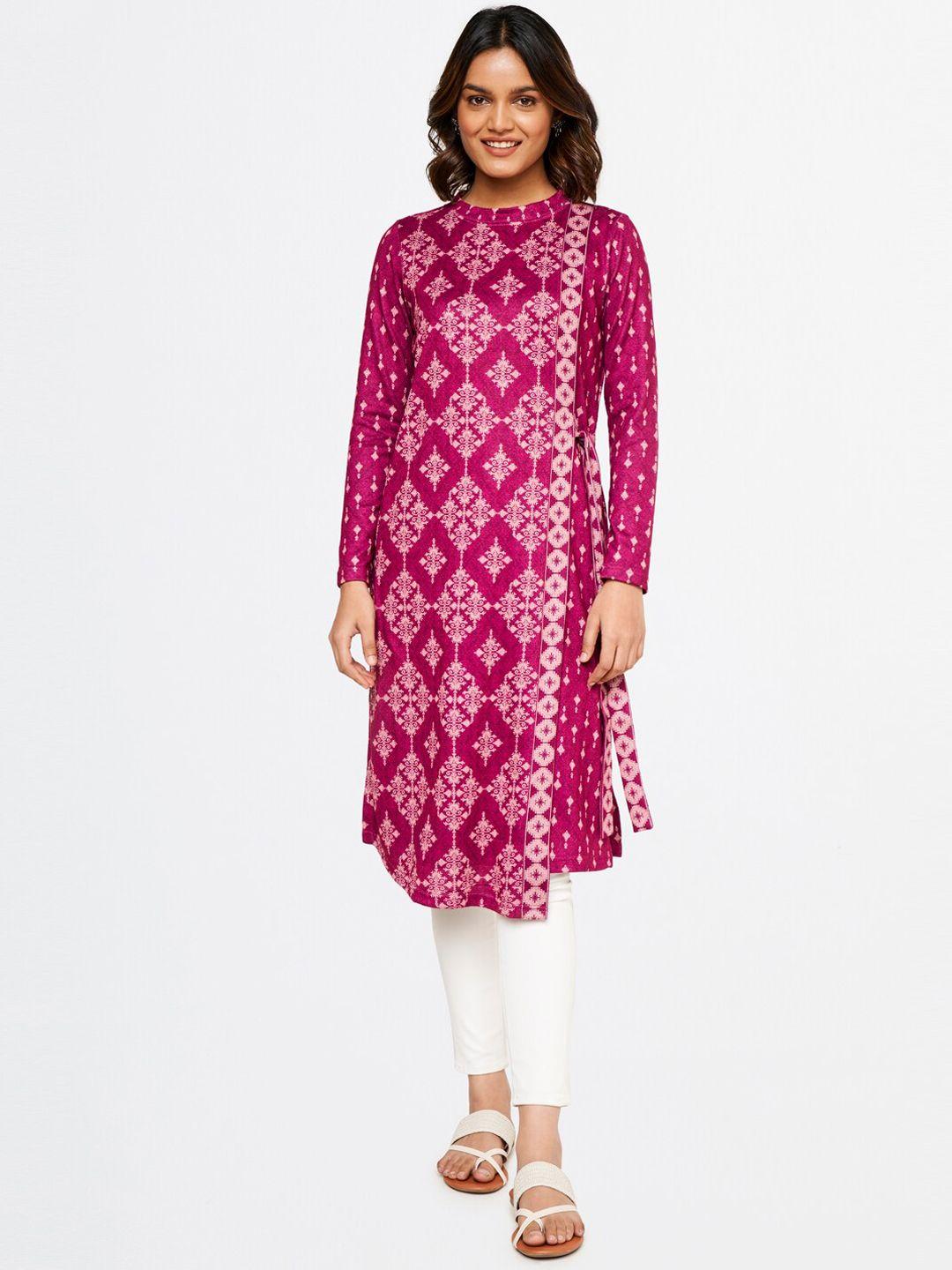 global desi women maroon ethnic motifs printed kurta