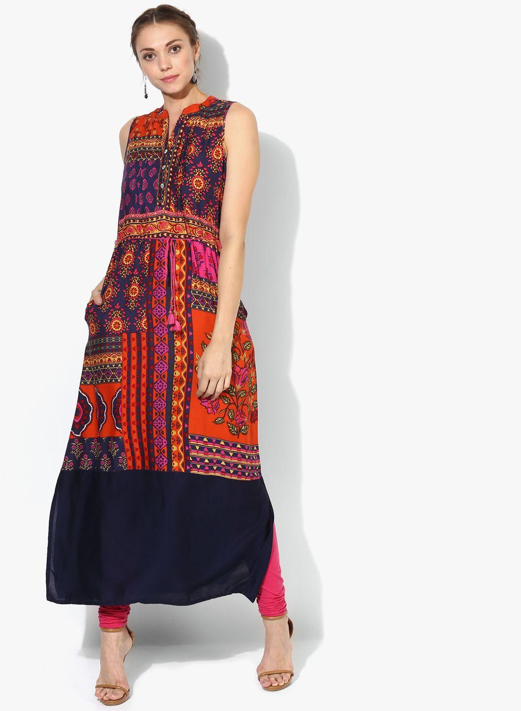 global desi women multicoloured printed straight kurta