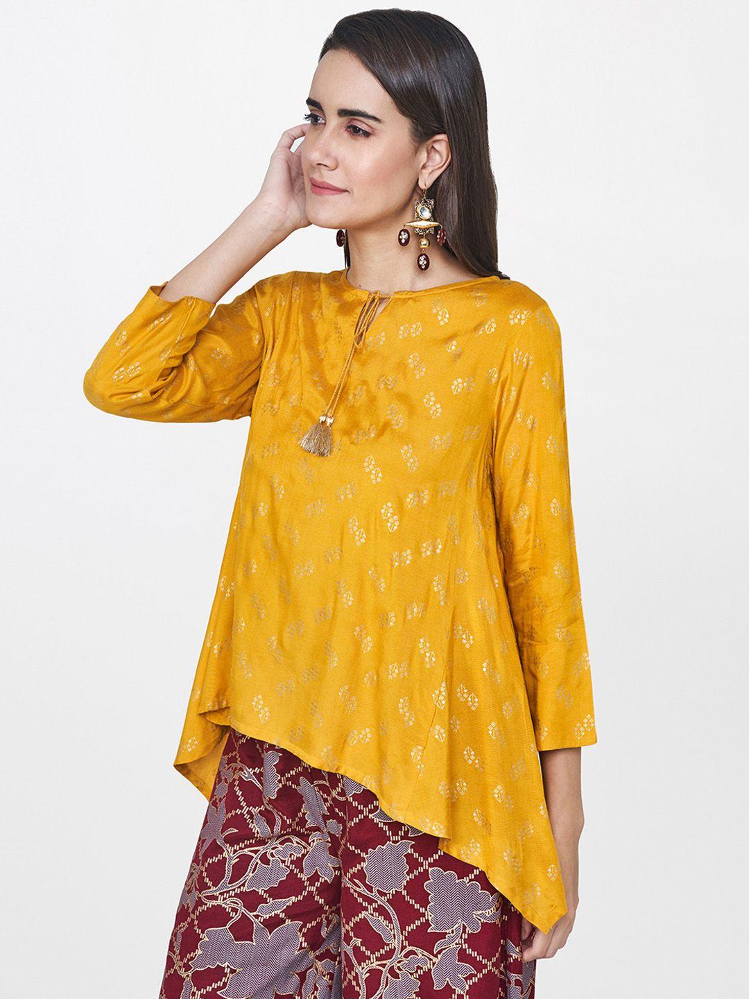 global desi women mustard yellow printed top