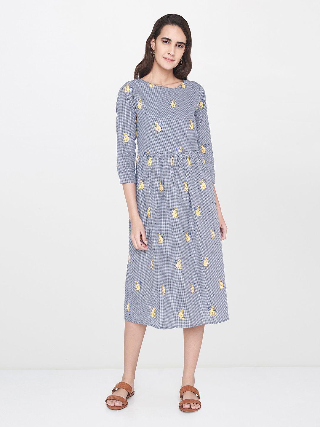 global desi women navy & white printed fit and flare dress