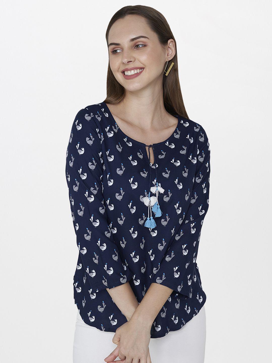 global desi women navy blue printed top